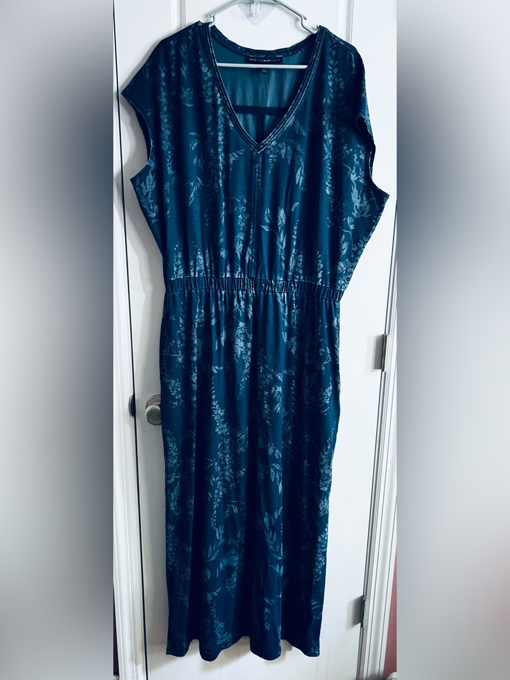 White House Black Market Deep Blue Botanical Floral V-Neck Maxi Dress XL